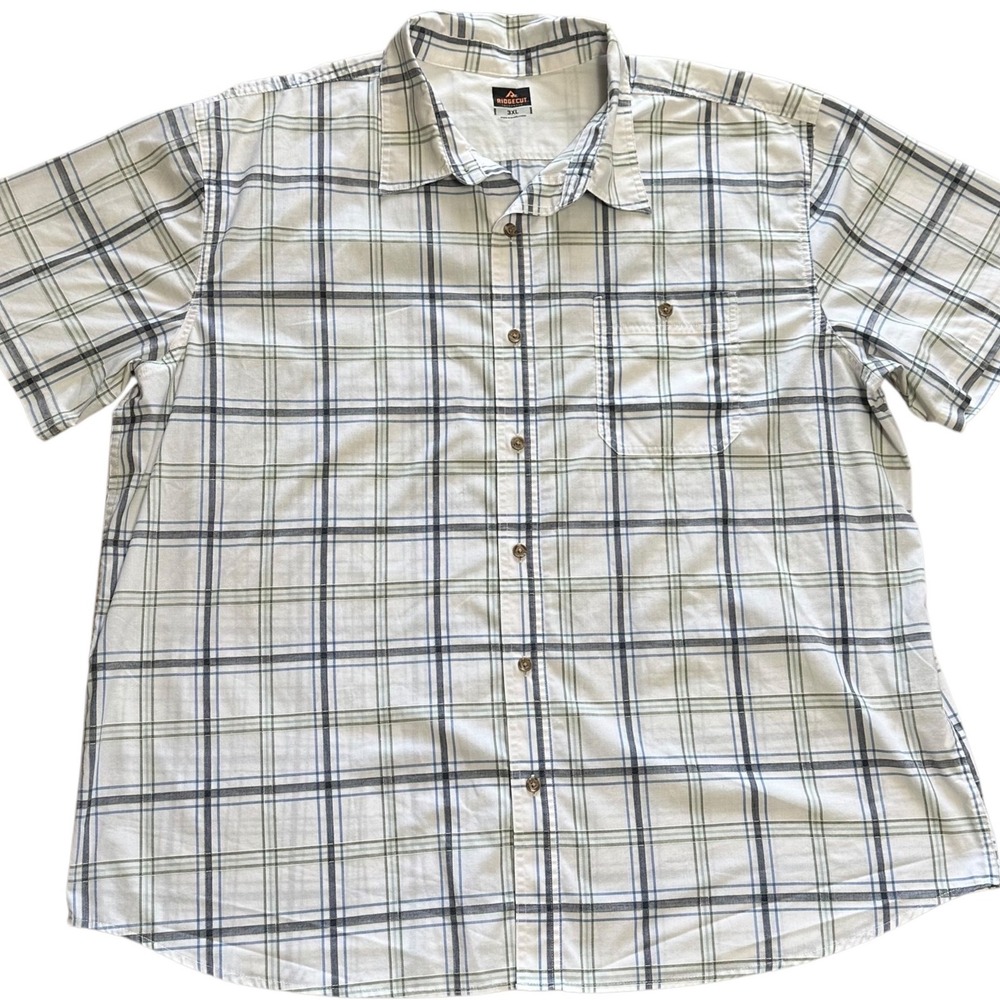 Ridgecut Button Down Shirt Mens 3XL White Plaid Excellent Workwear Outdoors